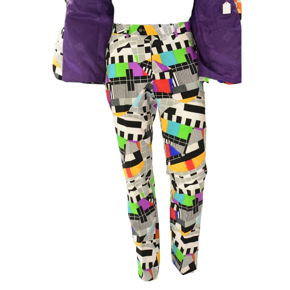 OppoSuits Multi-Color Geometric Suit 2-Button Blazer 42 Flat Front Pants - Picture 5 of 6